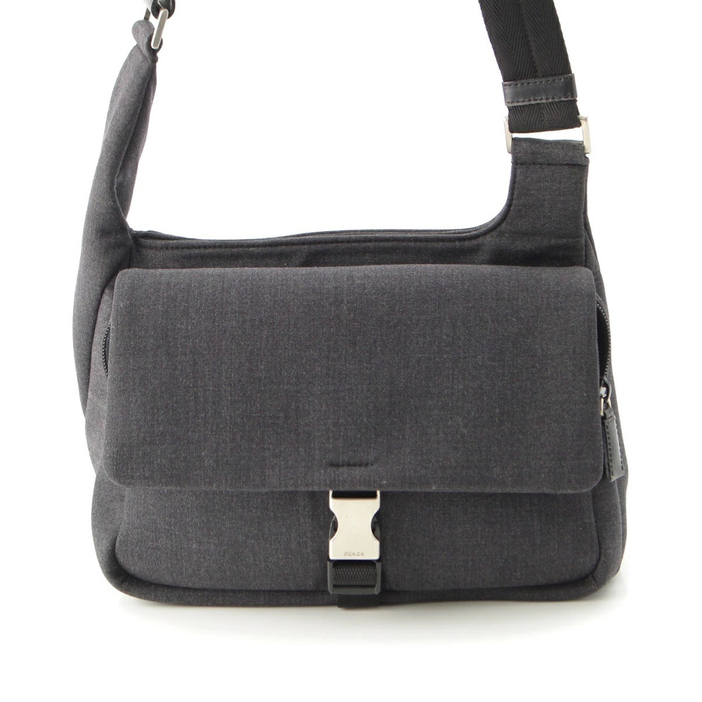 Prada Wool Leather Archive Hobo Bag Gray Black